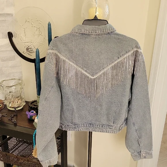 Forever 21 Blue Jean Jacket with Silver Fringe - Picture 2 of 14
